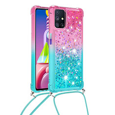 Samsung Galaxy M51用シリコンケース ソフトタッチラバー ブリンブリン カバー 携帯ストラップ S01 サムスン ピンク