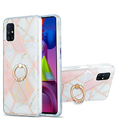 Samsung Galaxy M51用シリコンケース ソフトタッチラバー バタフライ パターン カバー アンド指輪 Y01B サムスン ピンク