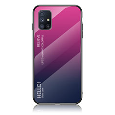 Samsung Galaxy M51用ハイブリットバンパーケース プラスチック 鏡面 虹 グラデーション 勾配色 カバー LS1 サムスン ローズレッド