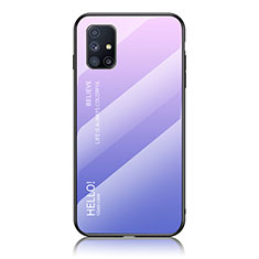 Samsung Galaxy M51用ハイブリットバンパーケース プラスチック 鏡面 虹 グラデーション 勾配色 カバー LS1 サムスン ラベンダー
