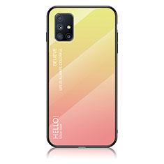 Samsung Galaxy M51用ハイブリットバンパーケース プラスチック 鏡面 虹 グラデーション 勾配色 カバー LS1 サムスン イエロー