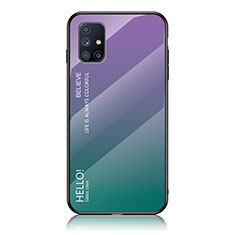 Samsung Galaxy M51用ハイブリットバンパーケース プラスチック 鏡面 虹 グラデーション 勾配色 カバー LS1 サムスン マルチカラー