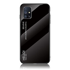 Samsung Galaxy M51用ハイブリットバンパーケース プラスチック 鏡面 虹 グラデーション 勾配色 カバー LS1 サムスン ブラック