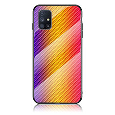 Samsung Galaxy M51用ハイブリットバンパーケース プラスチック 鏡面 虹 グラデーション 勾配色 カバー LS2 サムスン オレンジ