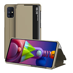 Samsung Galaxy M51用手帳型 レザーケース スタンド カバー ZL2 サムスン ゴールド