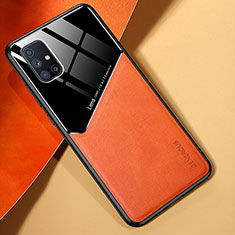 Samsung Galaxy M51用シリコンケース ソフトタッチラバー レザー柄 アンドマグネット式 サムスン オレンジ