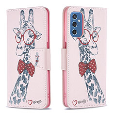 Samsung Galaxy M52 5G用手帳型 レザーケース スタンド パターン カバー B01F サムスン ピンク