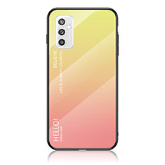 Samsung Galaxy M52 5G用ハイブリットバンパーケース プラスチック 鏡面 虹 グラデーション 勾配色 カバー LS1 サムスン イエロー