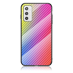 Samsung Galaxy M52 5G用ハイブリットバンパーケース プラスチック 鏡面 虹 グラデーション 勾配色 カバー LS2 サムスン ピンク
