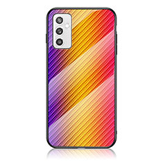 Samsung Galaxy M52 5G用ハイブリットバンパーケース プラスチック 鏡面 虹 グラデーション 勾配色 カバー LS2 サムスン オレンジ