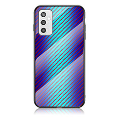 Samsung Galaxy M52 5G用ハイブリットバンパーケース プラスチック 鏡面 虹 グラデーション 勾配色 カバー LS2 サムスン ネイビー