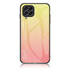 Samsung Galaxy M53 5G用ハイブリットバンパーケース プラスチック 鏡面 虹 グラデーション 勾配色 カバー LS1 サムスン イエロー