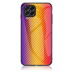 Samsung Galaxy M53 5G用ハイブリットバンパーケース プラスチック 鏡面 虹 グラデーション 勾配色 カバー LS2 サムスン オレンジ
