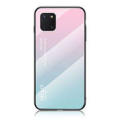 Samsung Galaxy M60s用ハイブリットバンパーケース プラスチック 鏡面 虹 グラデーション 勾配色 カバー LS1 サムスン シアン