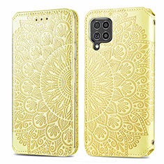 Samsung Galaxy M62 4G用手帳型 レザーケース スタンド パターン カバー S01D サムスン ゴールド