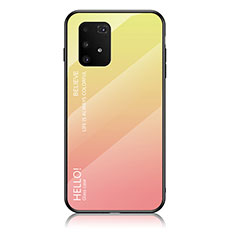 Samsung Galaxy M80S用ハイブリットバンパーケース プラスチック 鏡面 虹 グラデーション 勾配色 カバー LS1 サムスン イエロー