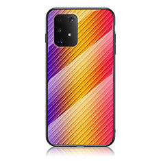 Samsung Galaxy M80S用ハイブリットバンパーケース プラスチック 鏡面 虹 グラデーション 勾配色 カバー LS2 サムスン オレンジ