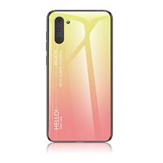 Samsung Galaxy Note 10 5G用ハイブリットバンパーケース プラスチック 鏡面 虹 グラデーション 勾配色 カバー LS1 サムスン イエロー