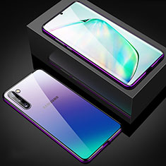 Samsung Galaxy Note 10 5G用ケース 高級感 手触り良い アルミメタル 製の金属製 360度 フルカバーバンパー 鏡面 カバー M04 サムスン パープル