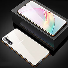 Samsung Galaxy Note 10 5G用ケース 高級感 手触り良い アルミメタル 製の金属製 360度 フルカバーバンパー 鏡面 カバー M04 サムスン ゴールド