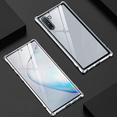 Samsung Galaxy Note 10 5G用ケース 高級感 手触り良い アルミメタル 製の金属製 360度 フルカバーバンパー 鏡面 カバー M06 サムスン シルバー