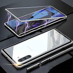 Samsung Galaxy Note 10 5G用ケース 高級感 手触り良い アルミメタル 製の金属製 360度 フルカバーバンパー 鏡面 カバー M02 サムスン シルバー