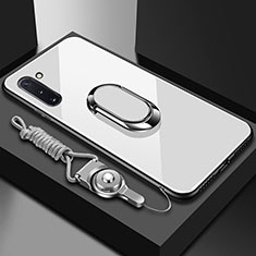 Samsung Galaxy Note 10 5G用ハイブリットバンパーケース プラスチック 鏡面 カバー アンド指輪 マグネット式 A01 サムスン ホワイト