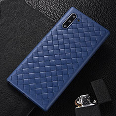 Samsung Galaxy Note 10用シリコンケース ソフトタッチラバー レザー柄 カバー H01 サムスン ネイビー