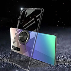 Samsung Galaxy Note 10用極薄ソフトケース シリコンケース 耐衝撃 全面保護 クリア透明 アンド指輪 マグネット式 C01 サムスン ブラック