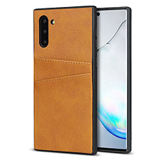 Samsung Galaxy Note 10用ケース 高級感 手触り良いレザー柄 R06 サムスン オレンジ