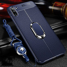 Samsung Galaxy Note 10用シリコンケース ソフトタッチラバー レザー柄 アンド指輪 マグネット式 T03 サムスン ネイビー