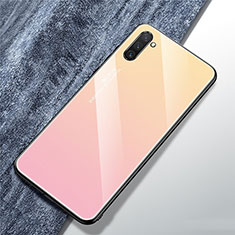 Samsung Galaxy Note 10用ハイブリットバンパーケース プラスチック 鏡面 虹 グラデーション 勾配色 カバー サムスン ピンク