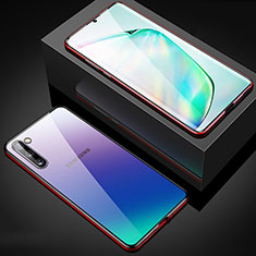 Samsung Galaxy Note 10用ケース 高級感 手触り良い アルミメタル 製の金属製 360度 フルカバーバンパー 鏡面 カバー M04 サムスン レッド