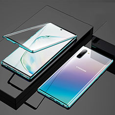 Samsung Galaxy Note 10用ケース 高級感 手触り良い アルミメタル 製の金属製 360度 フルカバーバンパー 鏡面 カバー M03 サムスン グリーン