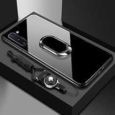 Samsung Galaxy Note 10用ハイブリットバンパーケース プラスチック 鏡面 カバー アンド指輪 マグネット式 A01 サムスン ブラック