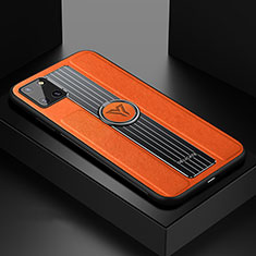 Samsung Galaxy Note 10 Lite用シリコンケース ソフトタッチラバー レザー柄 アンドマグネット式 FL1 サムスン オレンジ