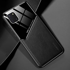 Samsung Galaxy Note 10 Lite用シリコンケース ソフトタッチラバー レザー柄 アンドマグネット式 サムスン ブラック