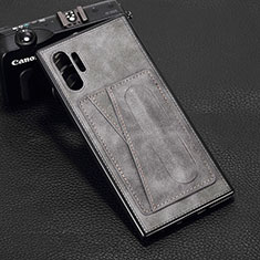 Samsung Galaxy Note 10 Plus 5G用ケース 高級感 手触り良いレザー柄 R02 サムスン グレー