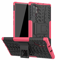 Samsung Galaxy Note 10 Plus 5G用ハイブリットバンパーケース スタンド プラスチック 兼シリコーン カバー R01 サムスン ピンク