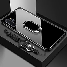 Samsung Galaxy Note 10 Plus 5G用ハイブリットバンパーケース プラスチック 鏡面 カバー アンド指輪 マグネット式 T01 サムスン ブラック