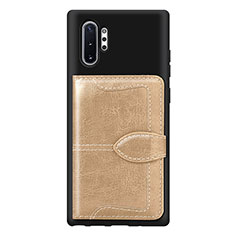Samsung Galaxy Note 10 Plus 5G用極薄ソフトケース シリコンケース 耐衝撃 全面保護 マグネット式 バンパー S08D サムスン ゴールド