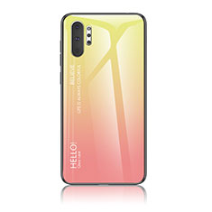 Samsung Galaxy Note 10 Plus 5G用ハイブリットバンパーケース プラスチック 鏡面 虹 グラデーション 勾配色 カバー LS1 サムスン イエロー