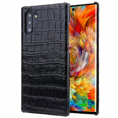 Samsung Galaxy Note 10 Plus 5G用ケース 高級感 手触り良いレザー柄 S01 サムスン ブラック