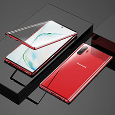 Samsung Galaxy Note 10 Plus 5G用ケース 高級感 手触り良い アルミメタル 製の金属製 360度 フルカバーバンパー 鏡面 カバー M03 サムスン レッド