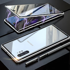 Samsung Galaxy Note 10 Plus 5G用ケース 高級感 手触り良い アルミメタル 製の金属製 360度 フルカバーバンパー 鏡面 カバー M01 サムスン シルバー