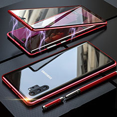 Samsung Galaxy Note 10 Plus 5G用ケース 高級感 手触り良い アルミメタル 製の金属製 360度 フルカバーバンパー 鏡面 カバー M01 サムスン レッド