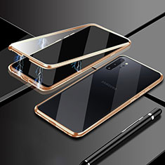 Samsung Galaxy Note 10 Plus 5G用ケース 高級感 手触り良い アルミメタル 製の金属製 360度 フルカバーバンパー 鏡面 カバー M01 サムスン ゴールド