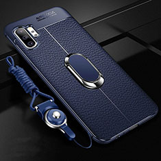 Samsung Galaxy Note 10 Plus用シリコンケース ソフトタッチラバー レザー柄 アンド指輪 マグネット式 T01 サムスン ネイビー
