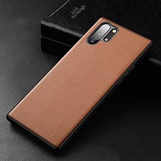Samsung Galaxy Note 10 Plus用ケース 高級感 手触り良いレザー柄 R01 サムスン オレンジ