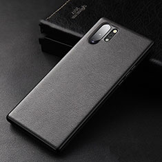 Samsung Galaxy Note 10 Plus用ケース 高級感 手触り良いレザー柄 R01 サムスン ブラック